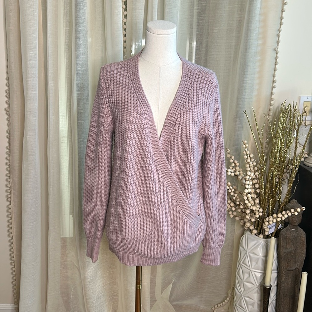 Mink Pink Sweater Knit Faux Wrap Rose Sweater Oversized